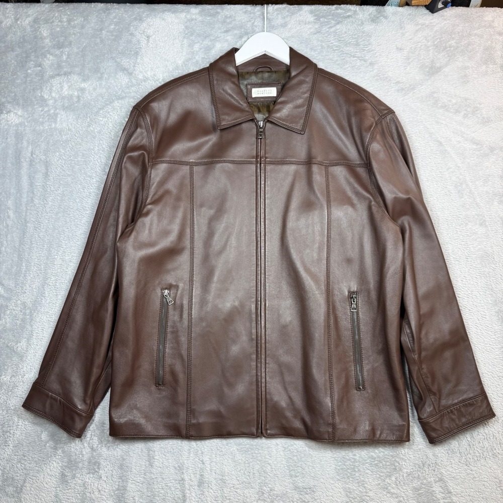 Barneys New York Leather Jacket Mens XL Brown Full Zip Luxury Y2K